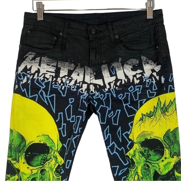 R13 Kate Low Rise Slim Straight Leg Limited Edition Metallica Jeans Size 27 - Picture 4 of 14
